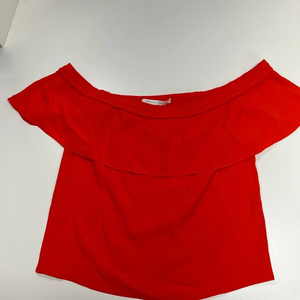 Veronica Beard Coast Ruffle Off-the-Shoulder Top in Orange Size 4 - Picture 2 of 11